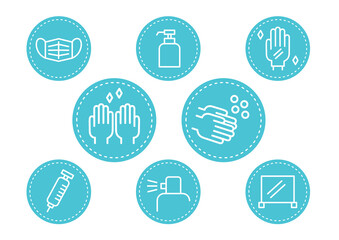 コロナウイルスへの感染予防対策のサインイラスト