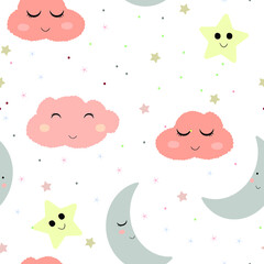 Clouds and stars seamless pattern