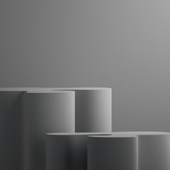 3d render, abstract simple grey background. Modern minimal showcase scene with empty platforms for product presentation