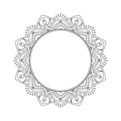 Ornate frame isolated on white background. Round floral ornament. Design for label, photo album,  greeting card or wedding invitation. Vector illustration