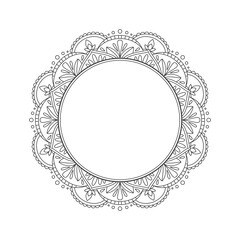 Ornate frame isolated on white background. Round floral ornament. Design for label, photo album,  greeting card or wedding invitation. Vector illustration