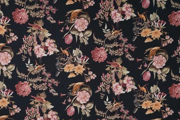 Fotobehang Grunge vlinders floral pattern on fabric