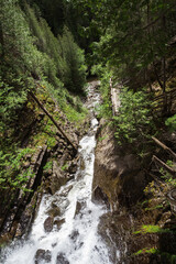 The Descent into Hell hiking trail in the Canyon des Portes de l'Enfer park (Hell's gate Canyon), with more than 300 steps that lead directly to the Rimouski river in Bas Saint Laurent, Quebec, Canada