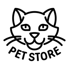 Pet store cat head logo. Outline pet store cat head vector logo for web design isolated on white background