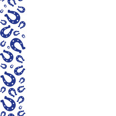 Lucky horseshoe. The horse's shoes are blue. Seamless vector pattern. A repeating vertical border. Isolated colorless background. Good luck symbol. Endless ornament. St. Patricks Day. 