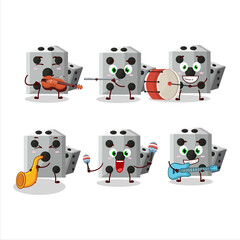 Cartoon character of white dice new playing some musical instruments