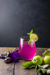 Slices of bread with cream cheese and butter for breakfast
Fresh summer cocktail with basil, lemon, mint  and apple. Homemade fresh lemonade. Food and drink concept