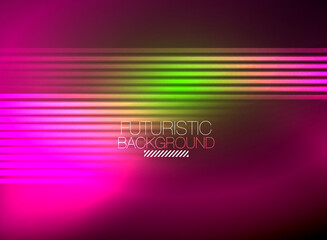 Bright neon color techno abstract background, shiny glowing neon lines in the dark background