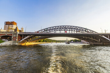 Transport bridge over the Moskva River in the russian capital on a summer evening. Moscow, Russia