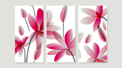 Flower watercolor art triptych wall art vector. Abstract art background with sweet orange and pink Floral Bouquets, Wildflower 
 and leaf  hand paint design for wall decor, poster and wallpaper.