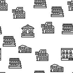 House Real Estate Vector Seamless Pattern Thin Line Illustration