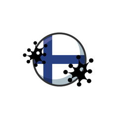 Finland hit by Coronavirus. Covid-19 impact nationwide. Virus attack on Finland flag concept illustration on white background 
