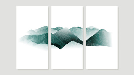 Mountain Canvas Art Print.  Triptych wall art vector. China Poster, Watercolor Landscape, Floating Mountains design for  Home Decor, Office Art and wallpaper.