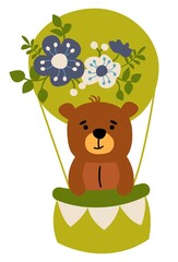 Teddy bear in a balloon. Boho style. Hand-drawn illustration. Vector. White background, isolate.	
