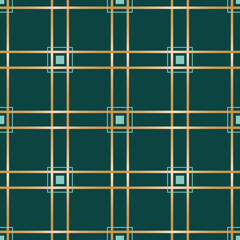 Vector golden teal check green seamless pattern