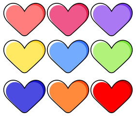 Set of different colour of heart hand drawn isolated