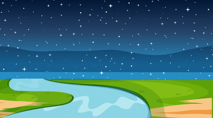 Blank nature landscape with river scene at night time