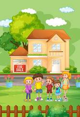 Obraz na płótnie Canvas Outdoor house scene with many children