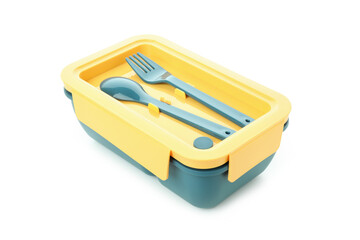 Stylish lunch box isolated on white background