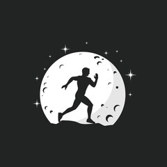 Vector illustration, Man running under the moonlight with star around it