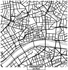 vector road map black and white of downtown Frankfurt am Main, Germany 