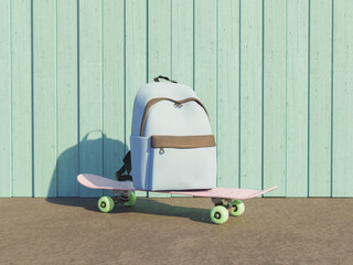 school backpack on a skateboard