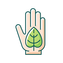 Green lifestyle RGB color icon. Embracing sustainability. Reduce negative impact on planet health. Environmental responsibility. Living green. Isolated vector illustration. Simple filled line drawing