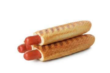 Tasty french hot dogs isolated on white background