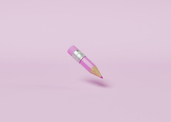 Pencil floating in pink background