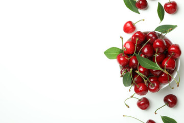 Sweet red cherry berries on white background © Atlas