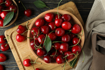 Concept of sweet berry with red cherry