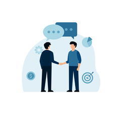 Obraz na płótnie Canvas Business agreement - Businessman, Illustration of communication. Digital marketing, the concept of communication, chat, chart, a business man with a blue background.