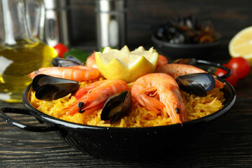 Concept of delicious food with Spanish Paella