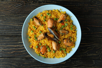 Concept of delicious food with Spanish Paella