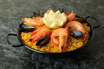 Concept of delicious food with Spanish Paella