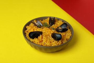 Concept of delicious food with Spanish Paella