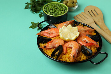 Concept of delicious food with Spanish Paella