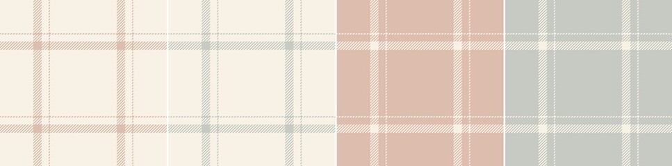 Tartan plaid pattern windowpane in soft grey, pink, beige. Seamless light checked plaid graphics set for flannel shirt, jacket, coat, scarf, other modern spring autumn winter fashion textile print.