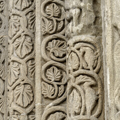 Facade of San Michele Maggiore, medieval basilica in Pavia. Detail