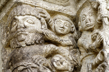 Facade of San Michele Maggiore, medieval basilica in Pavia. Detail
