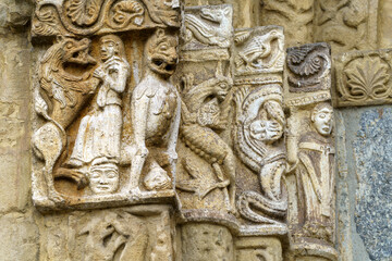 Facade of San Michele Maggiore, medieval basilica in Pavia. Detail
