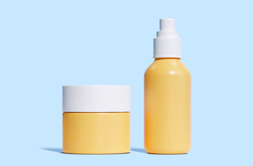 3d orange plastic jar and bottle