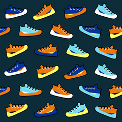 Stylish modern sneakers in different colors. Pattern.