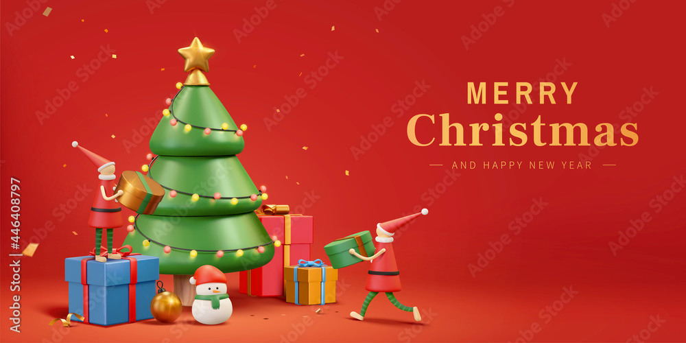 Wall mural 3d christmas and new year banner