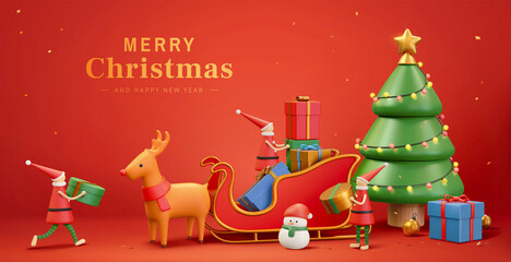 Fototapeta premium 3D Christmas and New Year banner