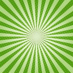 Green Sunburst Pattern Background. Sunburst with rays background. Vector illustration. Green radial background. Halftone background.