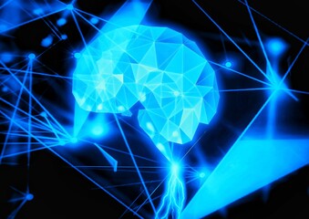サイエンステクノロジーの概念で幾何学的な脳の3Dイラスト