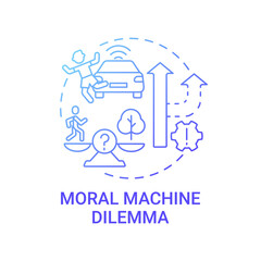 Naklejka premium Autonomous vehicle artificial intelligence issue concept icon. AI choice abstract idea thin line illustration. Driverless nuances. Moral machine dilemma tasks. Vector isolated outline color drawing.