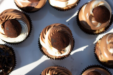 White and milk chocolate cream cupcakes with truff