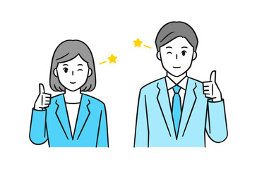 サムズアップ・いいね！をする　ビジネスマン、ビジネスウーマン